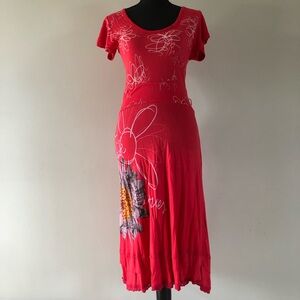 Women’s Desigual Red Floral Vibrant Midi Dress size EU M